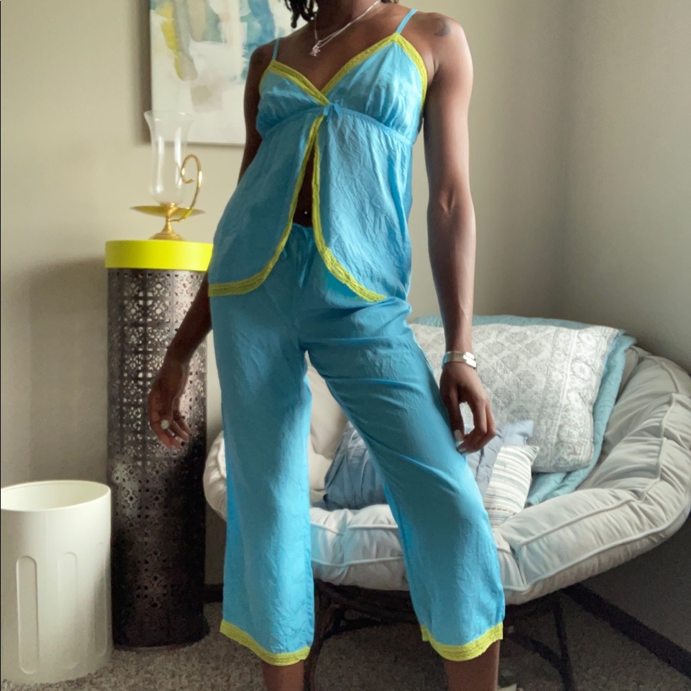Victoria’s Secret blue Silk pants Lace Pajama Set